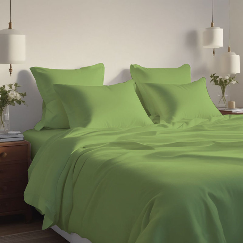 Hotel Luxurious Bamboo Blend Deep Pockets Breathable Cooling Bed Sheet Set 2000 Series, King Sheet Set + 4 Pillowcases, Lime