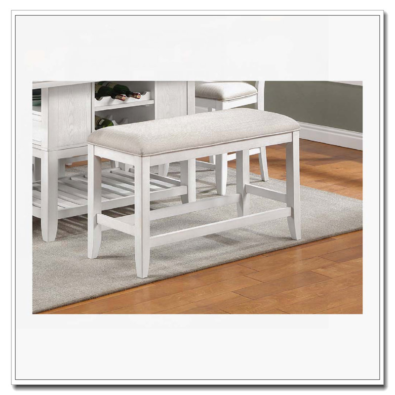 Counter Height Upholstery Kitchen Dining Bench, Beige/White