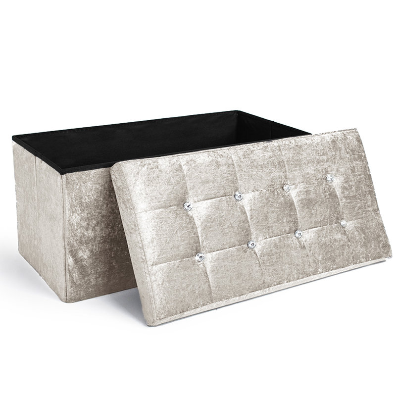 38 CRUSHED VELVET STORAGE BOX, Silver, 38cm H x 76cm W x 7cm D