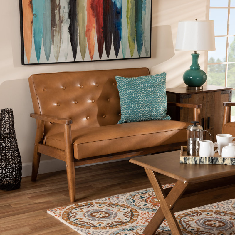 Sorrento Walnut Brown Tufted Faux Leather Loveseat