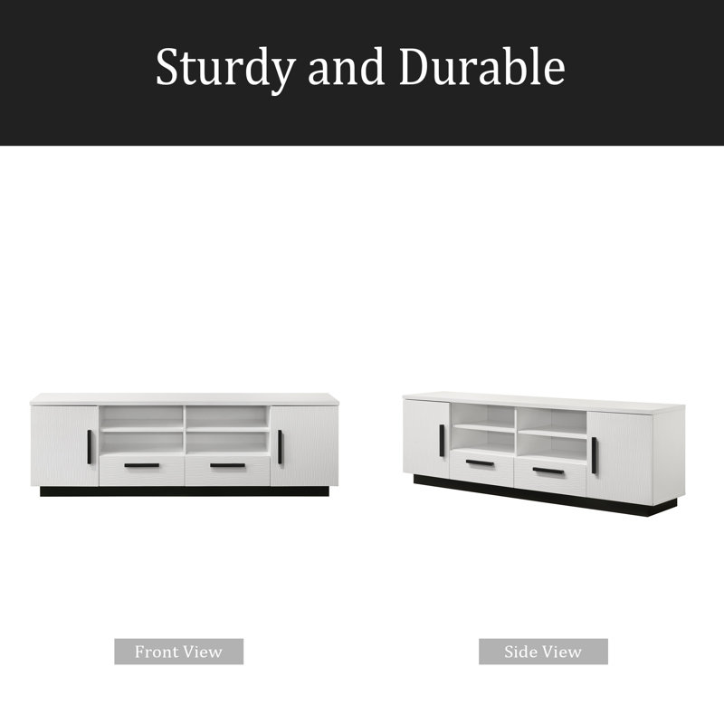 70.5"W White Finish TV Stand With Drawers