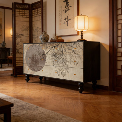 Commode d'entrée Mid-Century en bois massif