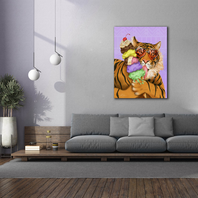 «Party Safari Tiger» par Shari Warren, art mural sur toile, H 54 po x l 40 po x P 1,5 po