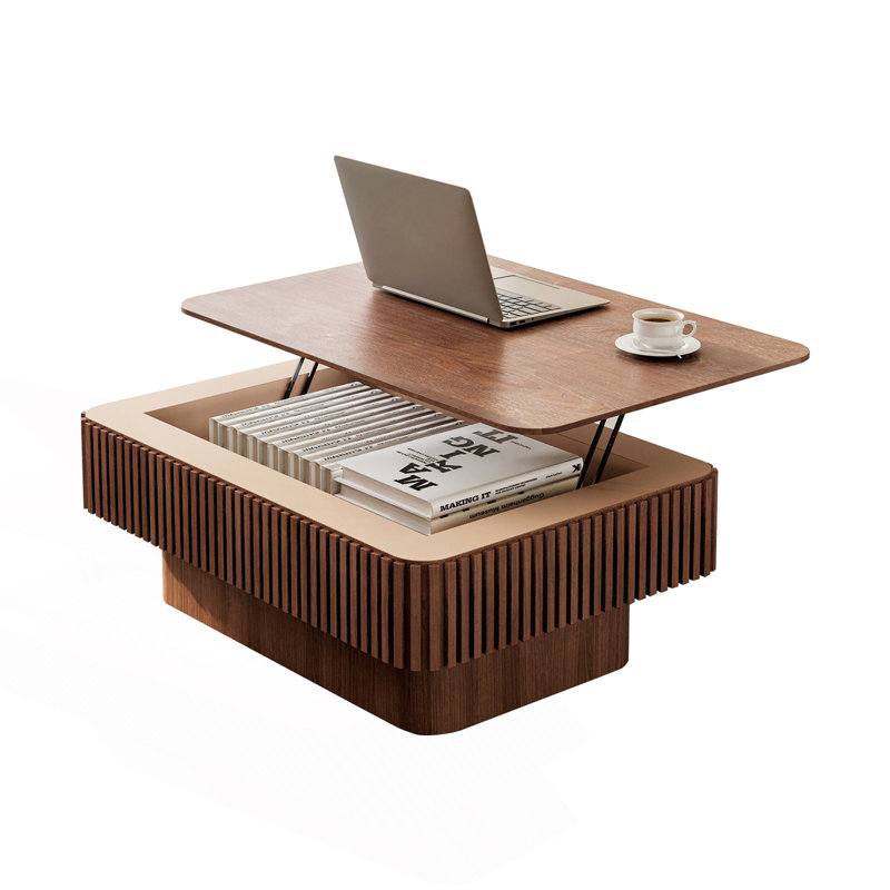 Table basse cannelée à plateau relevable avec rangement et hauteur réglable