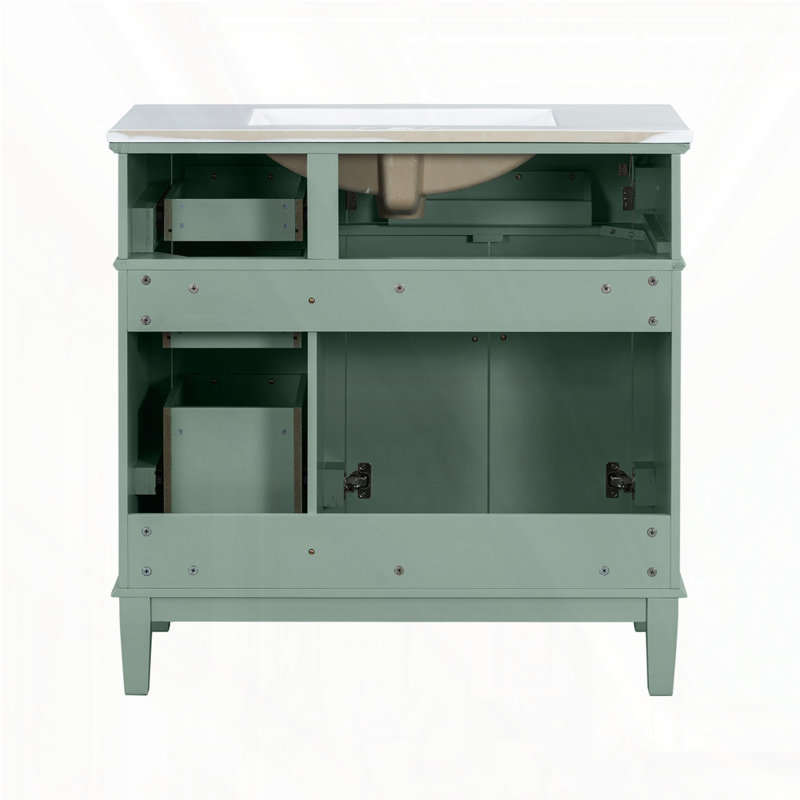 Meuble-lavabo 36 po avec lavabo en céramique, Doré, Vert