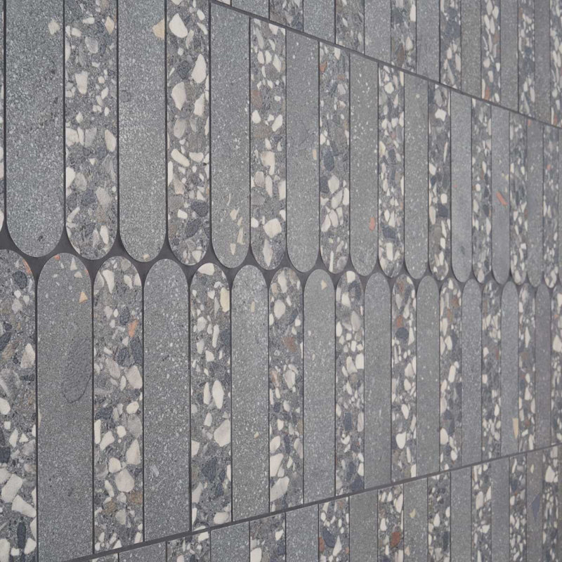 Kobe Fin 2X8 Terrazzo Look Matte Porcelain Mosaic Tile, Charcoal Gray