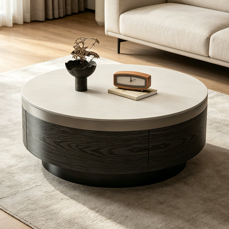 Table basse French Minimalist Luxury, 13" H x 27.55" W x 27.55" D, White; Gray, Marble