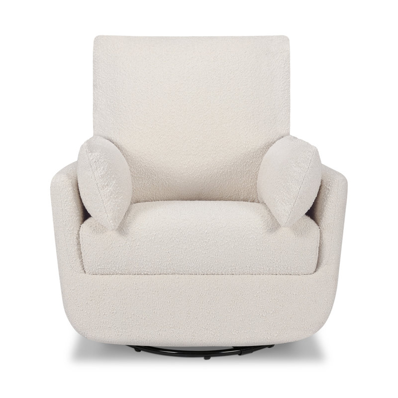 Ivory Boucle Fully Upholstered Swivel Glider with Curved Arms