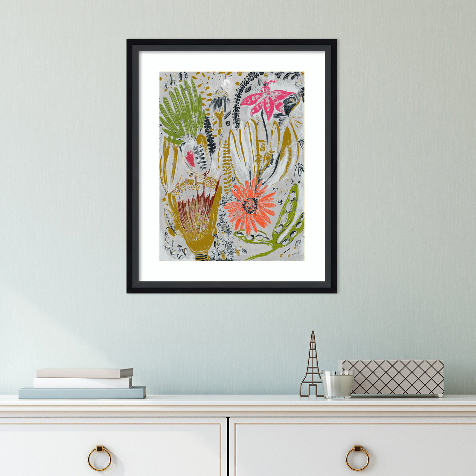 Tropical Blooms by Maya Woods, Black, 14" W x 17" H