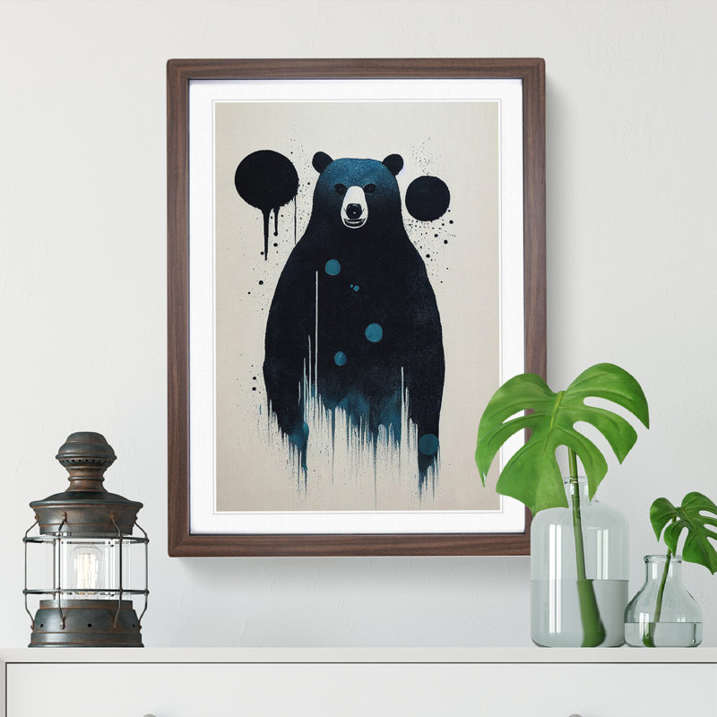 Bear Painting No.4 Abstract - Wall Art, 64cm H x 46cm W x 2cm D, White, Walnut Framed Paper