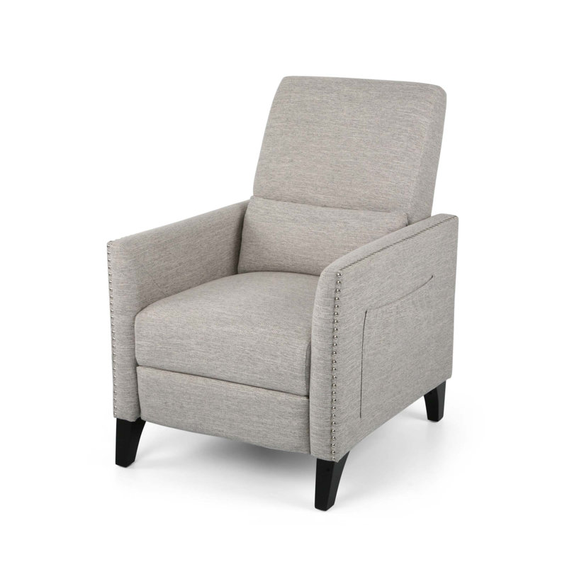Pushback Recliner Chair With Side Pocket, Fabric Armchair For Relaxation And Style, Mid Century Accent Chair For Living Room And Bedroom