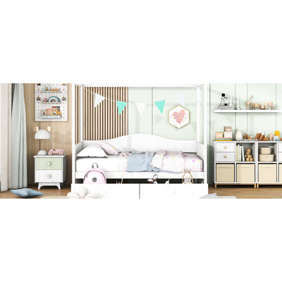 Lit de jour simple à baldaquin en blanc - Intégré pour une nuit de sommeil confortable et élégante avec options de rangement Mobilier de chambre à coucher élégant et fonctionnel