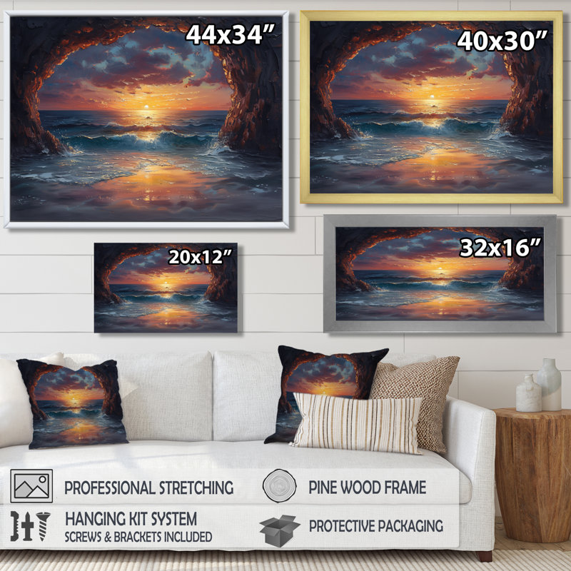 Sarmiento - Décoration murale plage, Toile encadrée noire simple, H 12 po x l 20 po x P 1 po