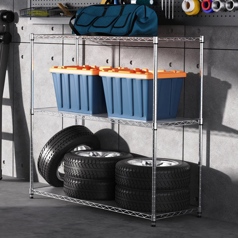 Étagère à 3 niveaux de rangement en fil d'acier Neketa H 48 po x l 48 po x P 18 po Neketa, Chrome