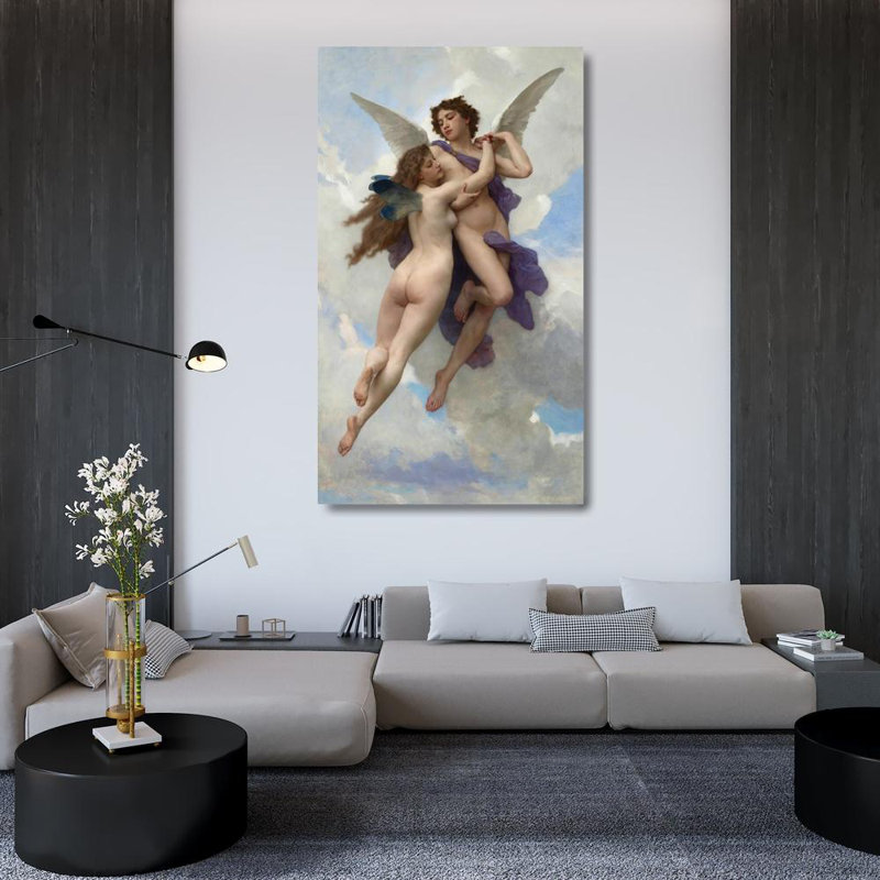 «Love and Psyche» par William Bouguereau - Art mural sur toile tendue avec châssis, H 48 po x l 33 po