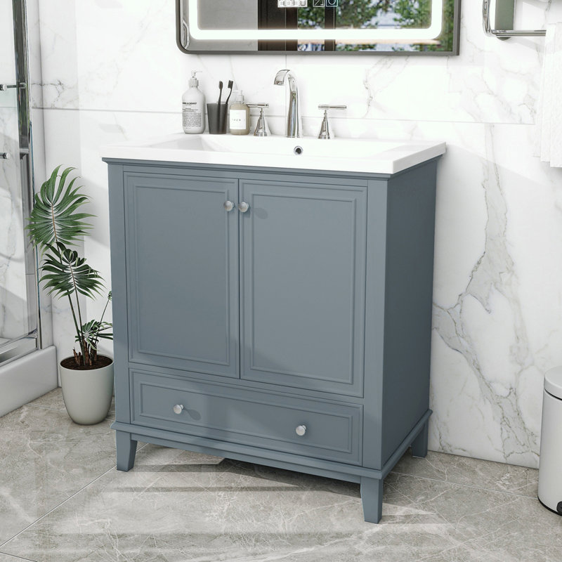 30-inch Vanity with Sink Combo, White, Silver