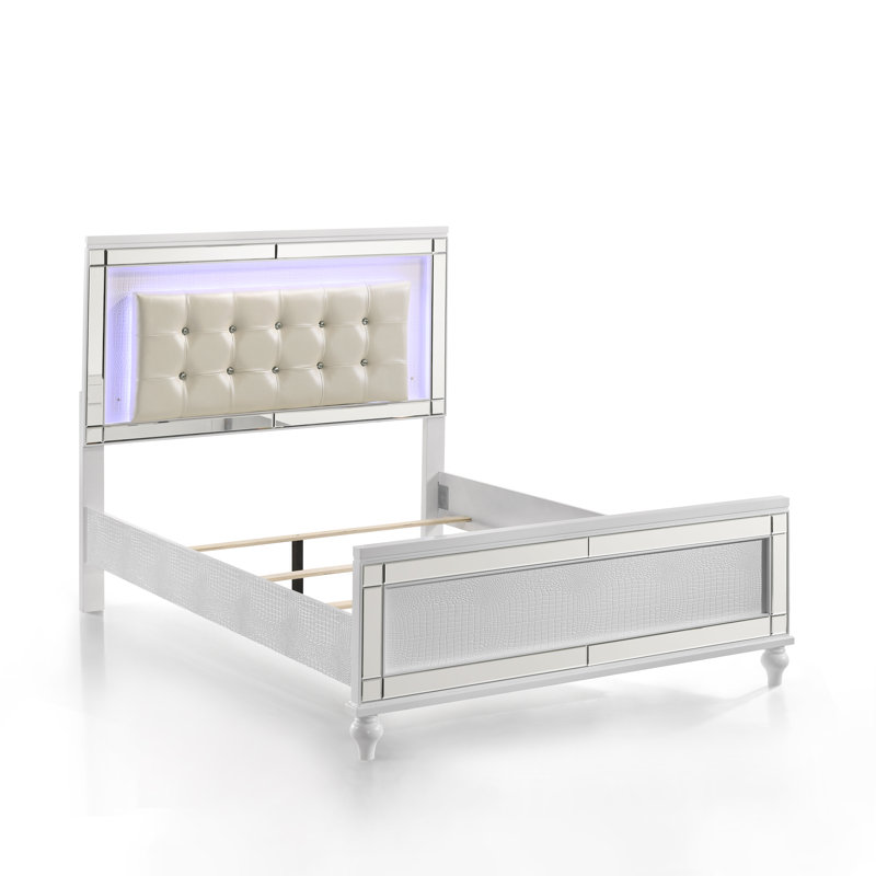 Sherley Vegan Leather Platform Bed, White, Full
