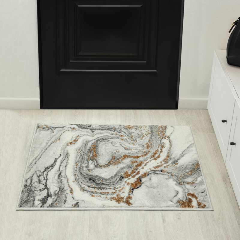Ranheid Gray Marble Area Rug, Rectangle 2' x 3'