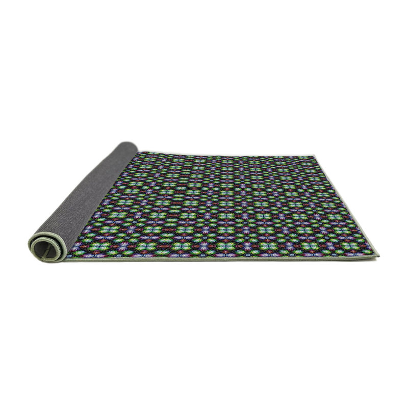 Tapis vert/noir à motifs, Rond 8 pi