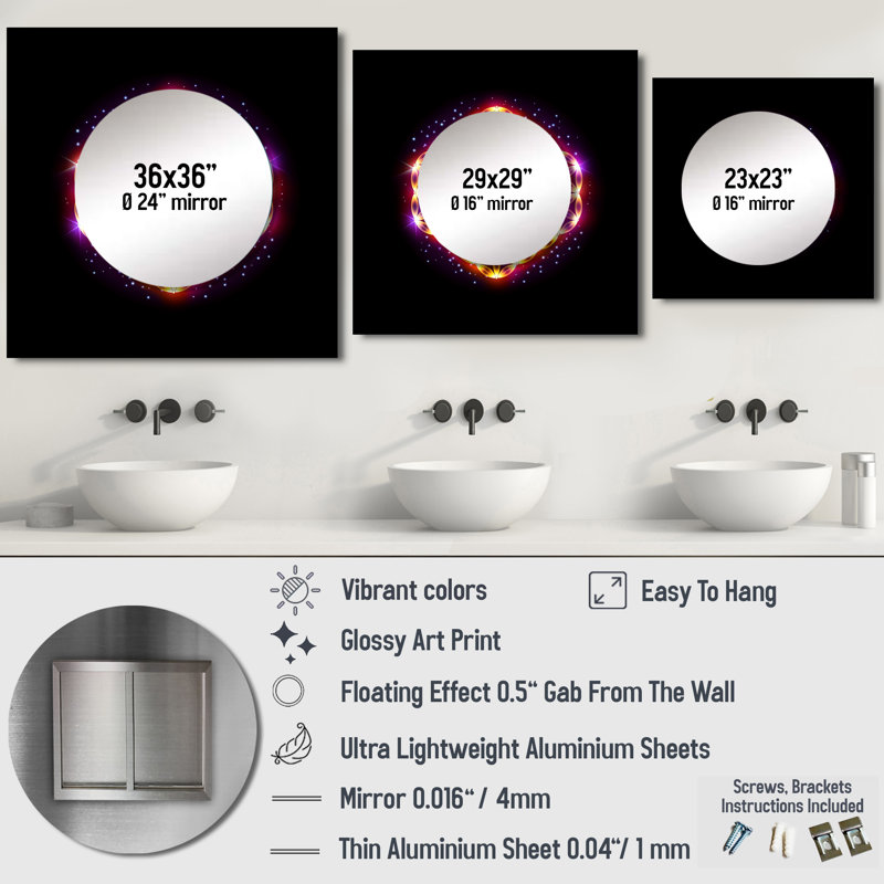 Kordosh - Grand miroir mural carré géométrique moderne pour chambre à coucher, 36 po x 36 po