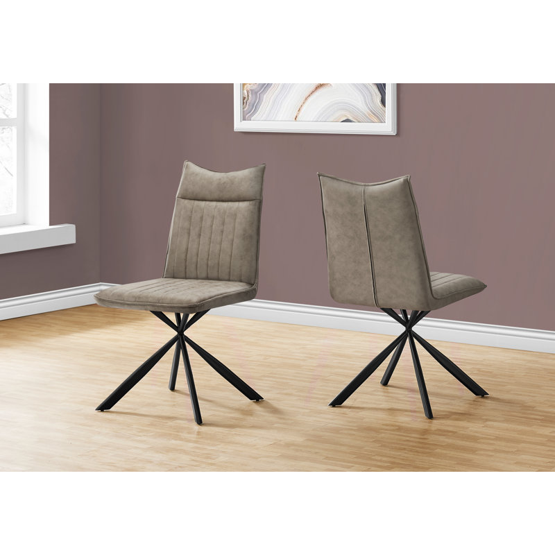 Chaise de salle à manger, ensemble de 2, latérales, rembourrées, cuisine, salle à manger, tissu brun, métal noir, contemporain, moderne