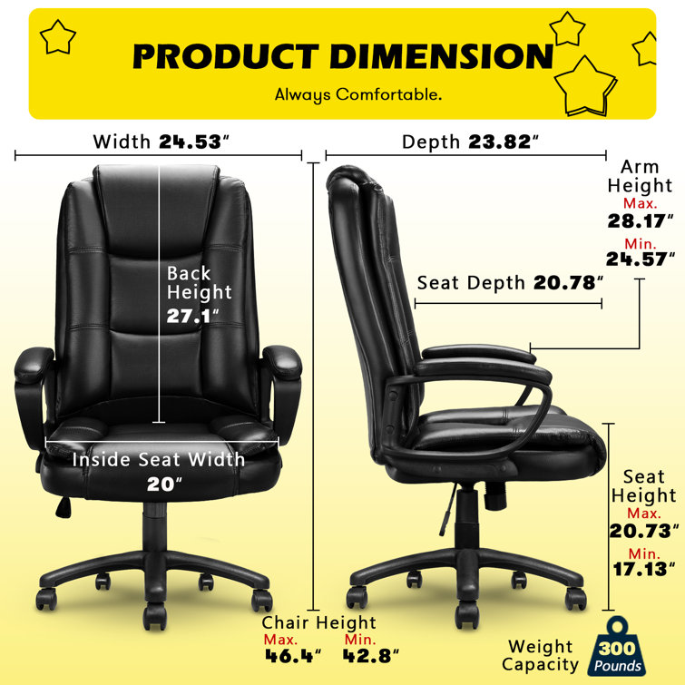 Inbox Zero 23 Large Seat Ergonomic Executive Chair with Flip Up