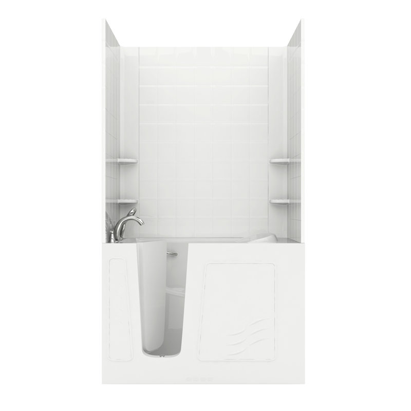 Ashton 52.8'' x 29.5'' Whirlpool Fiberglass Bathtub with Faucet, Left, White