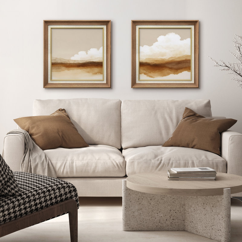 «Warm Neutral Abstract Watercolor Mountain Layers», ensemble de 2 reproductions d'art encadrées, H 26 po x l 26 po