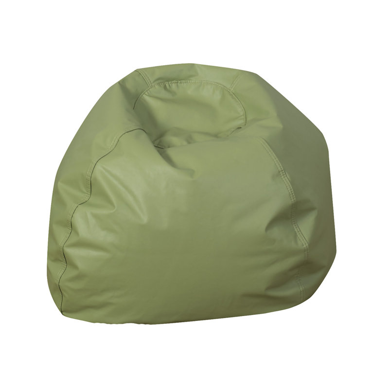 35" Round Vegan Leather Bean Bag, Sage Faux Leather