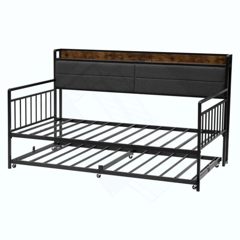 Daybed Frame Metal Day Bed With Trundle And Charging Station
