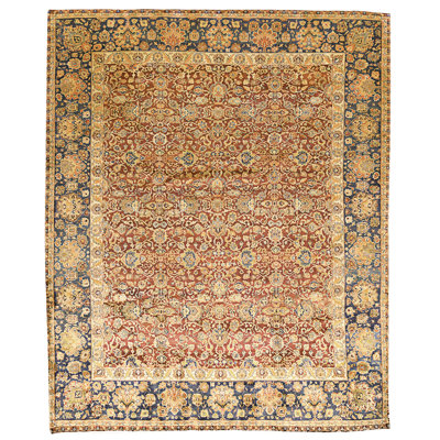 Tapis rouge et bleu noué à la main de haute qualité