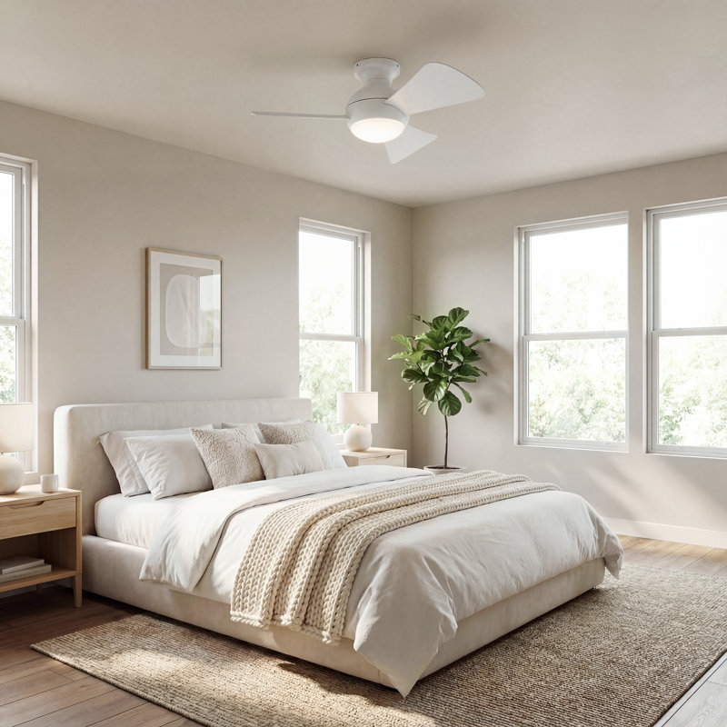 Sola Ceiling Fan with LED Lights, 34", Matte White