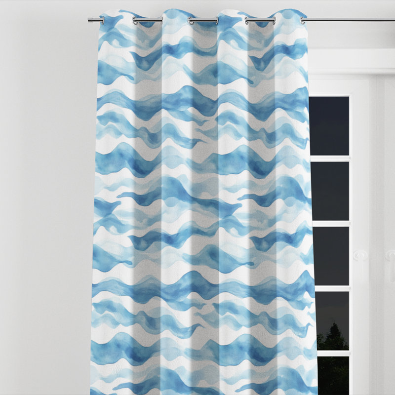 Rideaux abstraits - 1 panneau de rideau à œillets doux Beach Coastal, L 52 po x L 95 po, Œillets argentés