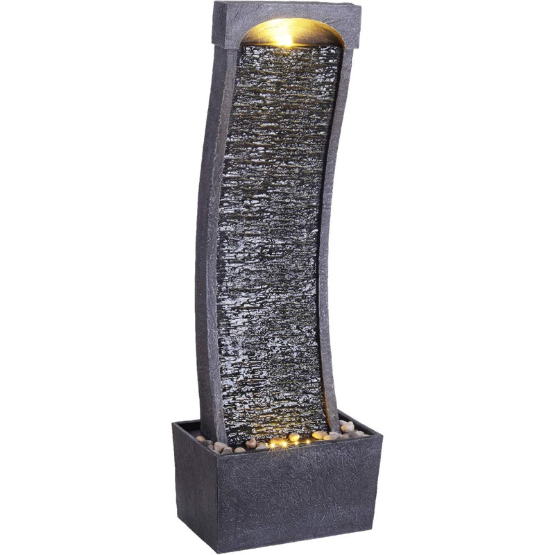 Fontaine moderne en fausse ardoise incurvée pour l'intérieur ou l'extérieur avec décorations lumineuses à DEL et pompe de 1,98 gallon et pierre