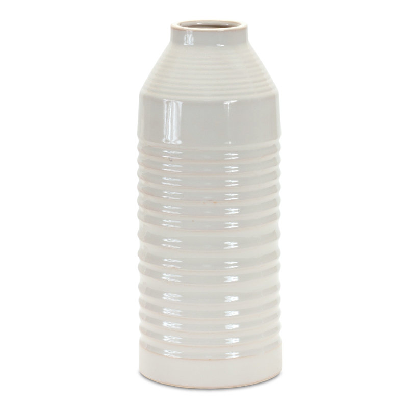 Anaiza White Terracotta Table Vase, 14.75" H x 6" W x 6" D