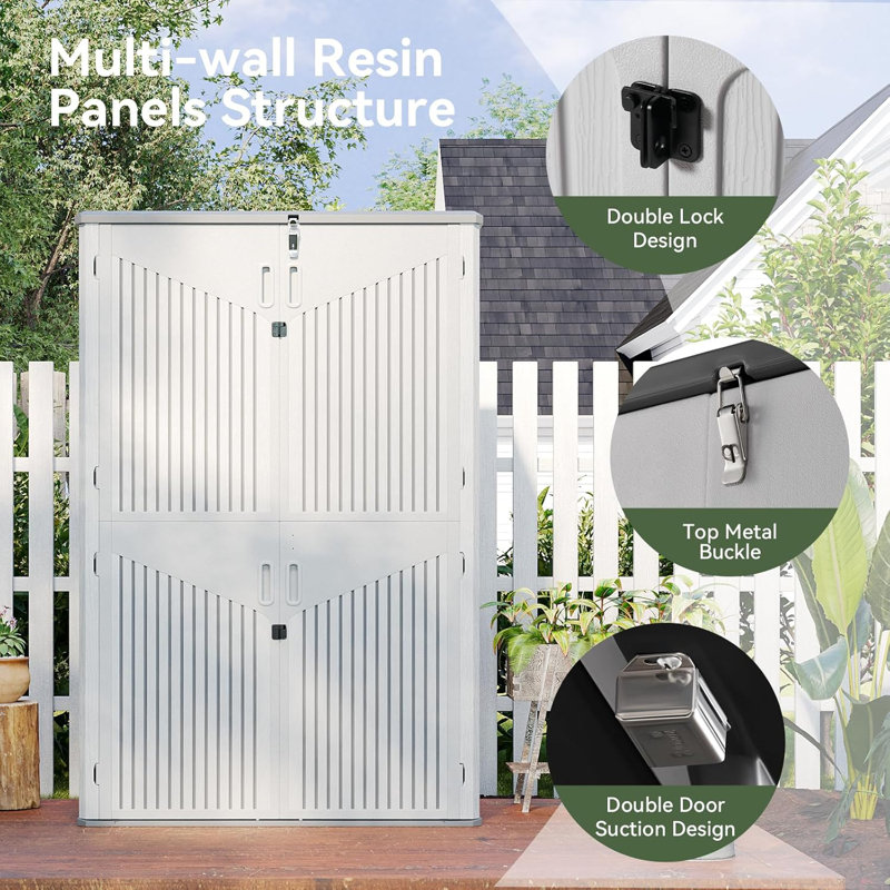 4.4 ft. W x 2.5 ft. D 1800L Vertical Storage Sheds Outdoor Waterproof with Floor & Shelves
