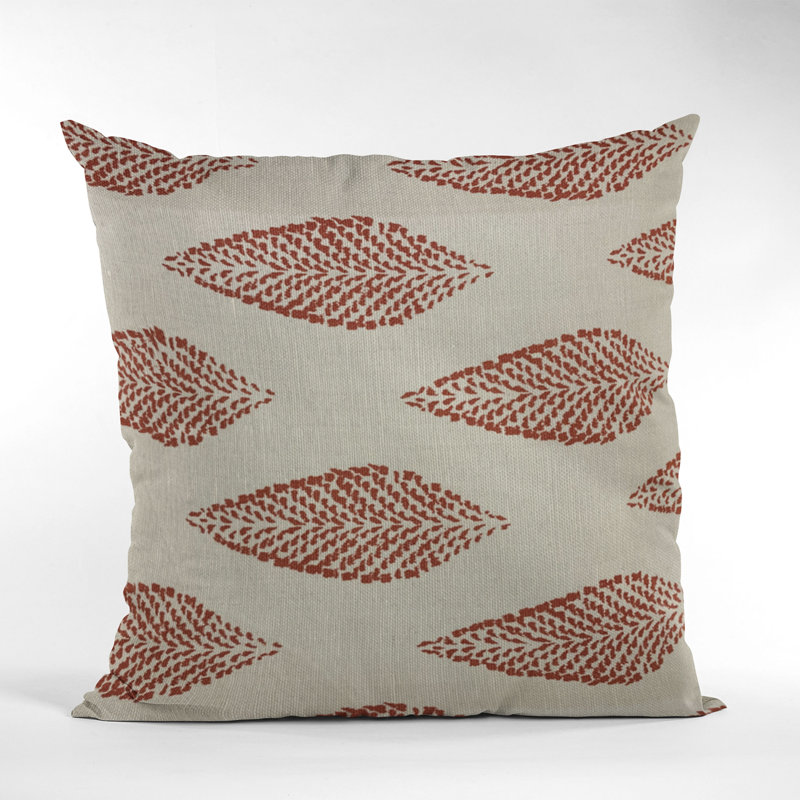 Large Leafs Linen Indoor/Outdoor Pillow Cover & Insert, 16" x 16", Beige, Red