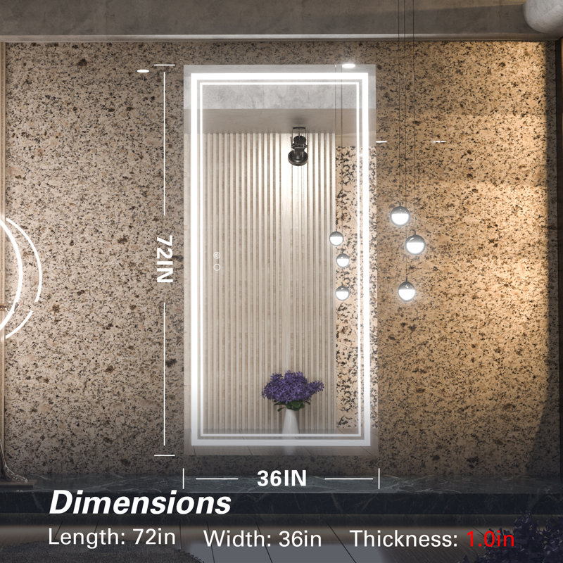Adorna Frameless LED Lighted Bathroom / Vanity Mirror with Brightness Adjustable, Memory Function, Anti-fog, 72"  x 36" 