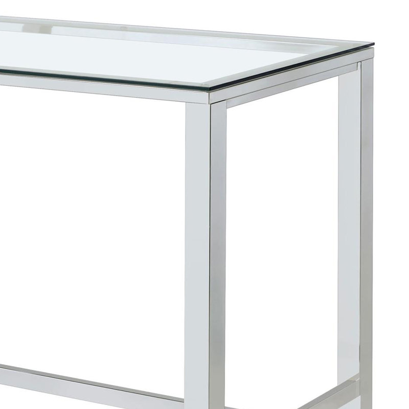 Contemporary Silver Glass Top Rectangular Bar Table
