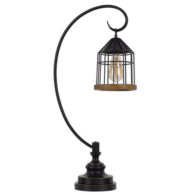 Lampe de table moderne de 31 po avec abat-jour lanterne suspendue Santrice, métal, bronze foncé Santrice
