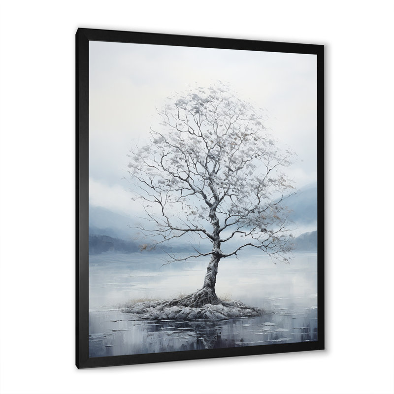 " Grey Tree Monochrome Whispers Landscape IV ", Black Picture Frame, 12" W x 20" H