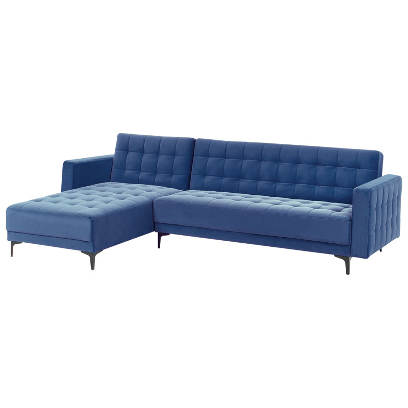 Aliyha 4 Seater Velvet Sofa Bed, Blue, Left Hand Facing