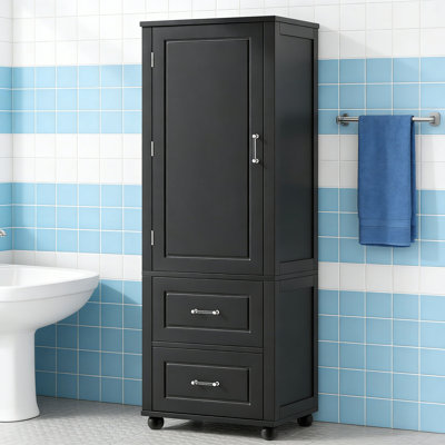 Tall Bathroom Storage Cabinet, Freestanding Storage Cabinet With Two Drawers And Adjustable Shelf, MDF Board With Painted Finish