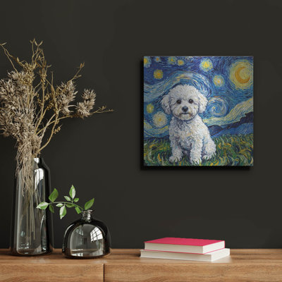  'Bichon Frise Starry Night' by Rich Monet Metal Wall Art, 12" x 12"