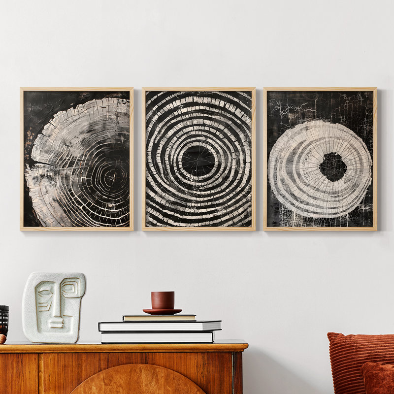 Abstract  Series  XLV  -Set Of 3 Framed Giclee Prints -Ready to Hang, Natural Framed, 14" H x 11" W