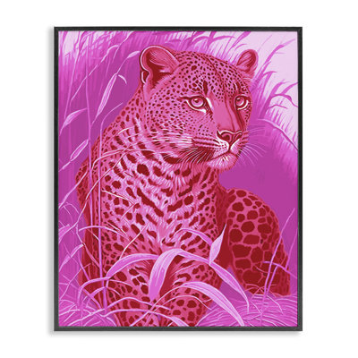Cheetah Among Pink Leaves White Framed Giclee Art by Daphne Polselli