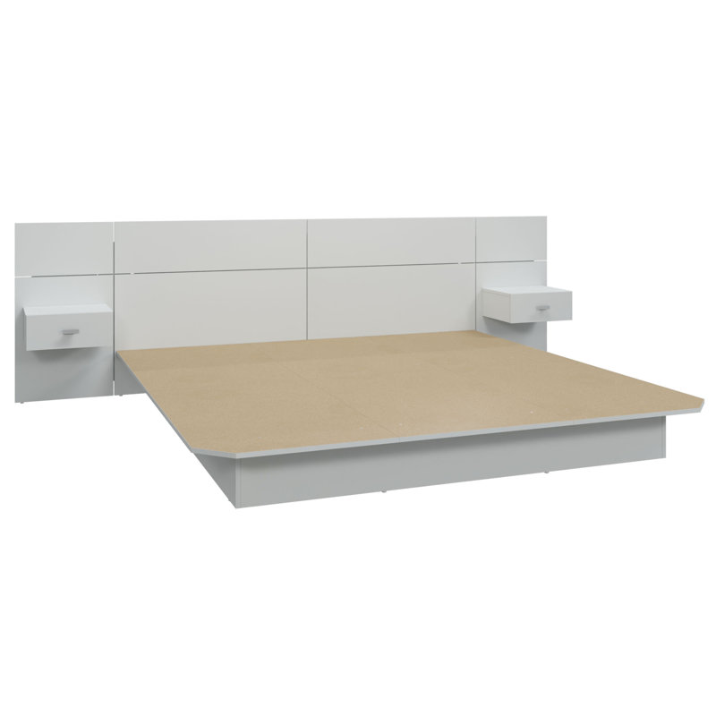 Katsuki Bedroom Platform Bed with Headboard and Nightstands (2) – Easy Assembly, No Box Spring Required, White, King