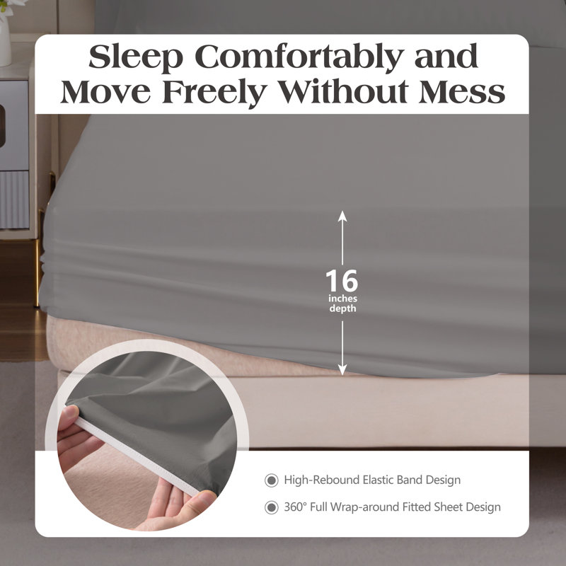 Ensemble de draps 100% coton, Ensemble de draps pour très grand lit avec 2 taie, Gris