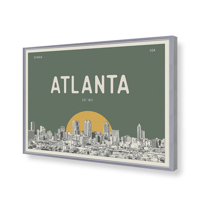 «Atlanta Skyline» par Deny Designs, reproduction d'art, 36 x 48, Argent argent, Impression encadrée