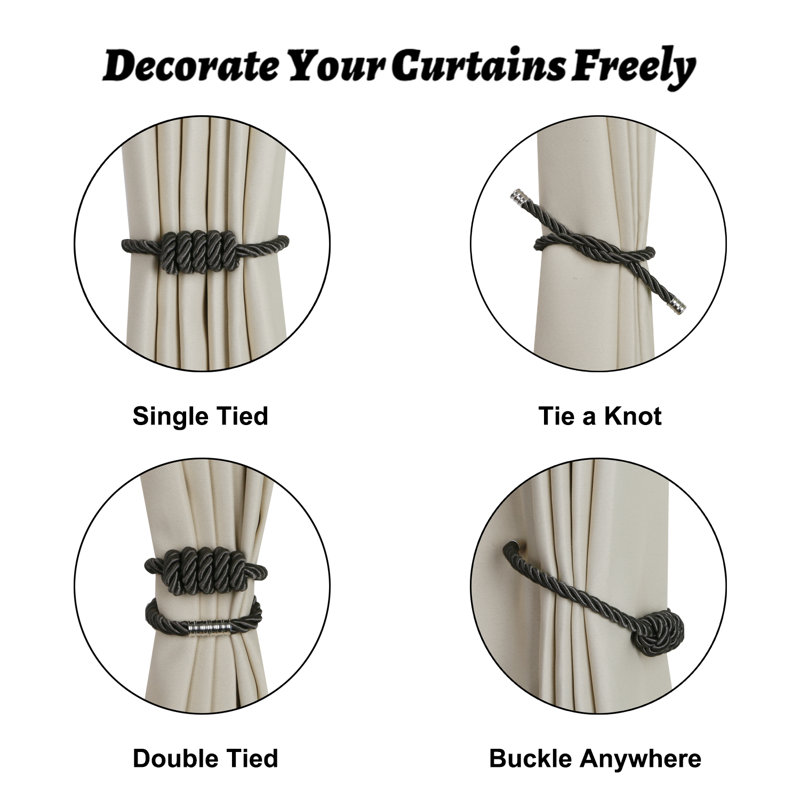 Rothsville Rayon Adjustable Curtain Tieback, Charcoal